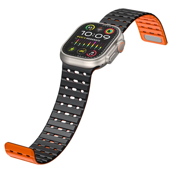 Klokkerem til Apple Watch-serien 1–9, 42/44/45 mm Black+Orange