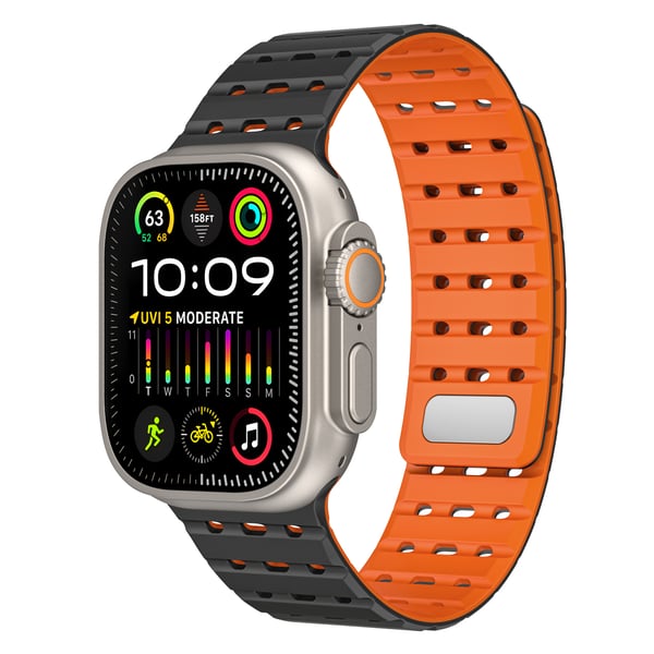 Klokkerem til Apple Watch-serien 1–9, 42/44/45 mm Black+Orange