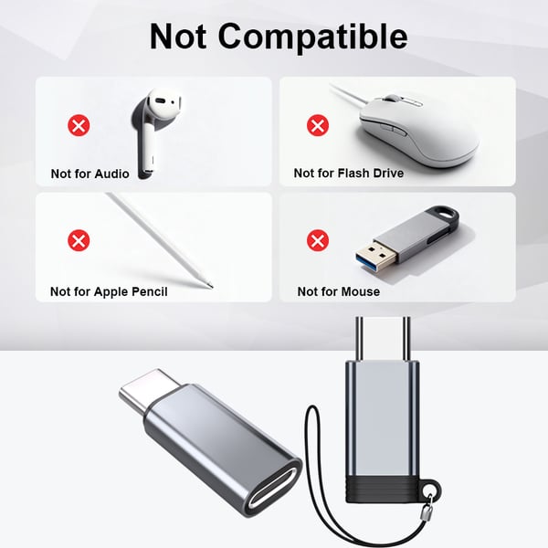 Adapter Lightning (hun) til USB-C (hann), kompatibel med iPhone 15 Grey