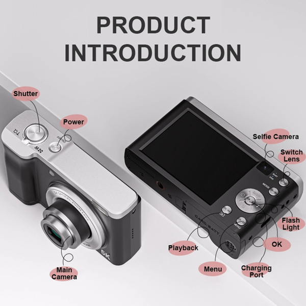 5K digitalkamera med 5X optisk zoom og anti-shake stabilisering