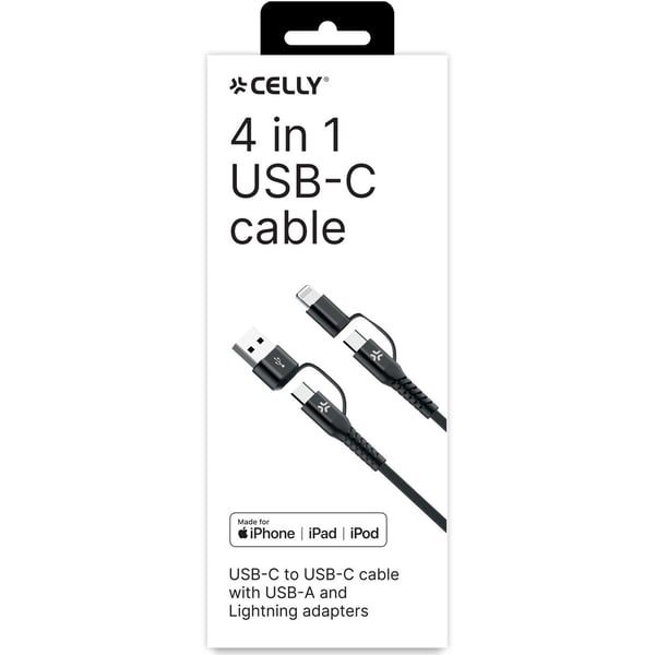 4-i-1 kabel USB-C/USB-A til USB-C/Lightning Max 60W 2 m Svart