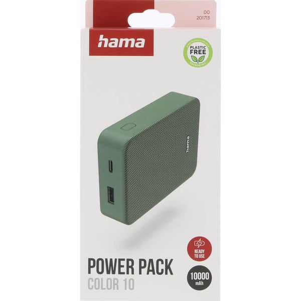 Powerbank Colour 10 10000mAh USB-C+USB-A Grønn