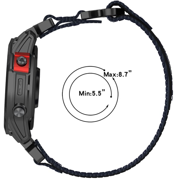 22 mm klokkebånd for Garmin Quatix 7 Pro/FeniX/Fenix 6/Fenix 5 størrelse M Nylon Black