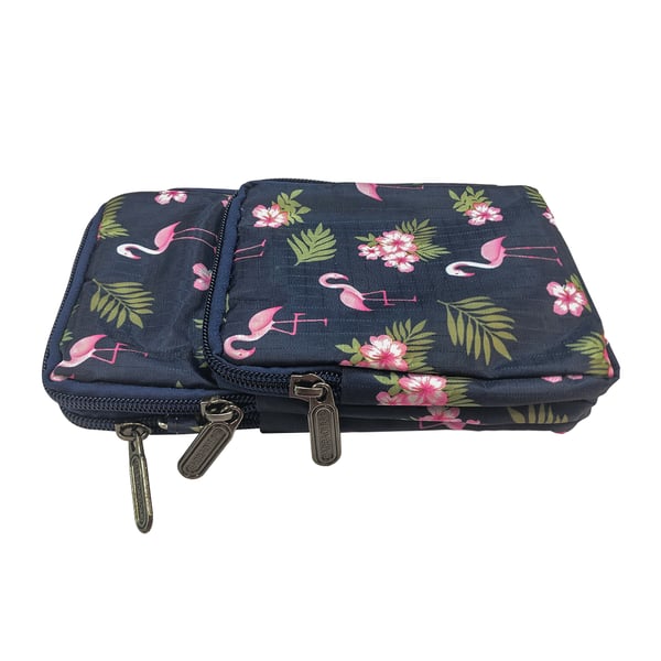 Multifunksjonell veske til mobil og tilbehør med justerbar stropp Flamingo Pattern