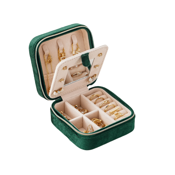 Rejse smykker Organizer Box til ringe, halskæder og øreringe grass color