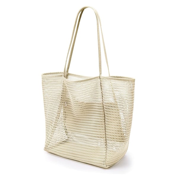 Foldbar strandtaske, mesh-tote-taske til kvinder Beige
