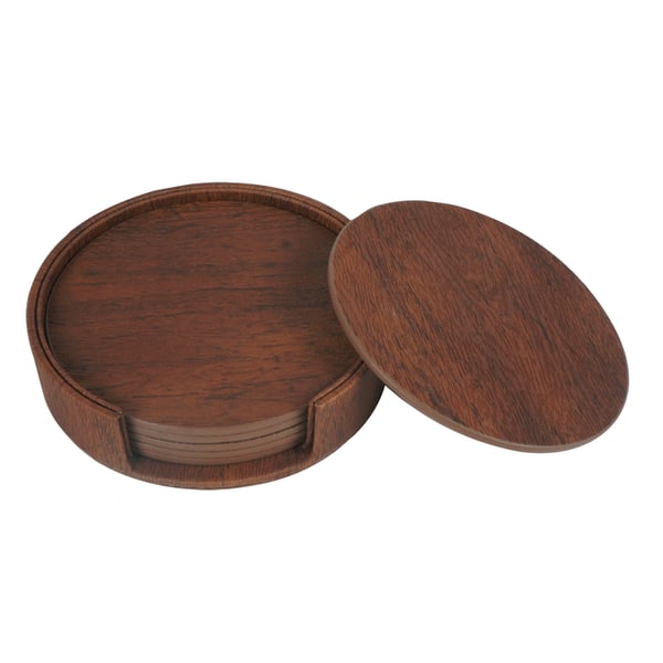 Sett med 6 runde PU-skinnunderlag med holdere Brown