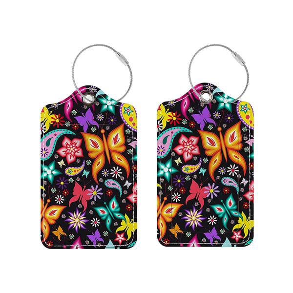 Matkalaukkulappu ja henkilökorttiteline PU-nahkaa MultiColor Butterfly