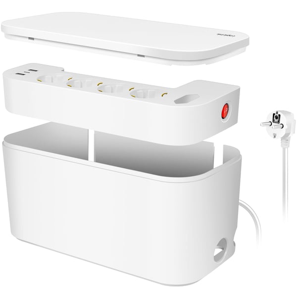 Kabelboks - Kabelskjuler med grenuttak + USB-A/USB-C lading Hvit Kabelboks - Kabelskjuler med grenuttak + USB-A/USB-C lading Hvit