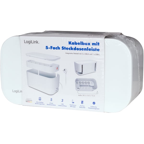 Kabelboks - Kabelskjuler med grenuttak + USB-A/USB-C lading Hvit