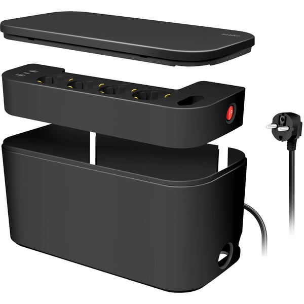 Kabelboks - Kabelskjuler med grenstik + USB-A/USB-C opladning Sort Kabelboks - Kabelskjuler med grenstik + USB-A/USB-C opladning Sort