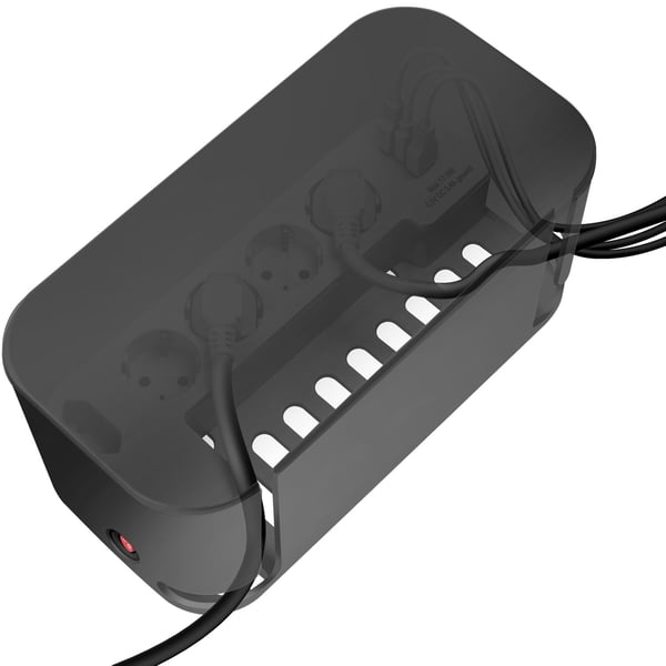 Kabelboks - Kabelskjuler med grenstik + USB-A/USB-C opladning Sort