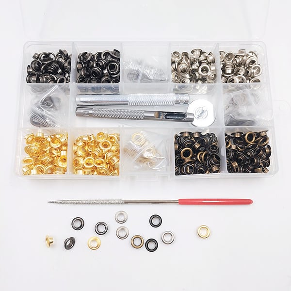 Eyelet Grommet Tool Kit med 440 sett 5 mm metalløyer