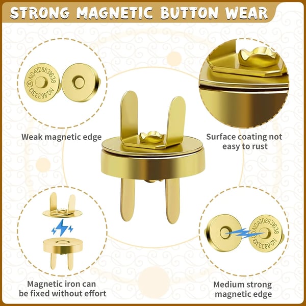 Magnetiske veskeknapper i antikk messing, 18 mm (pakke med 10) Gold
