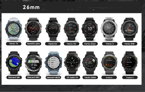 Elastisk klokkerem i nylon til Garmin Descent MK3i Black 26mm