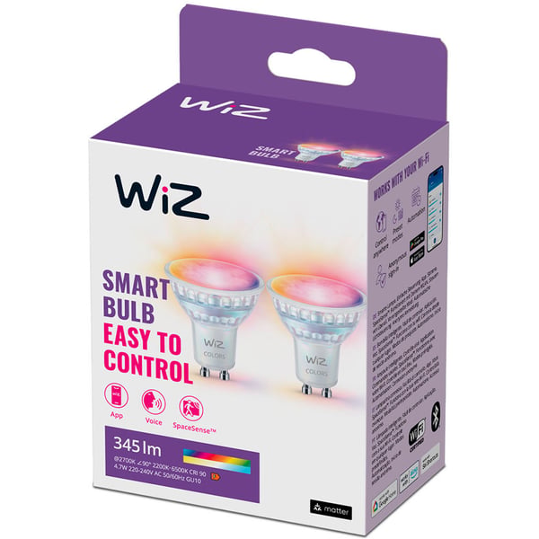 WiFi Smart LED GU10 50W 345lm Farge + Varm-kald hvit 2-pakning