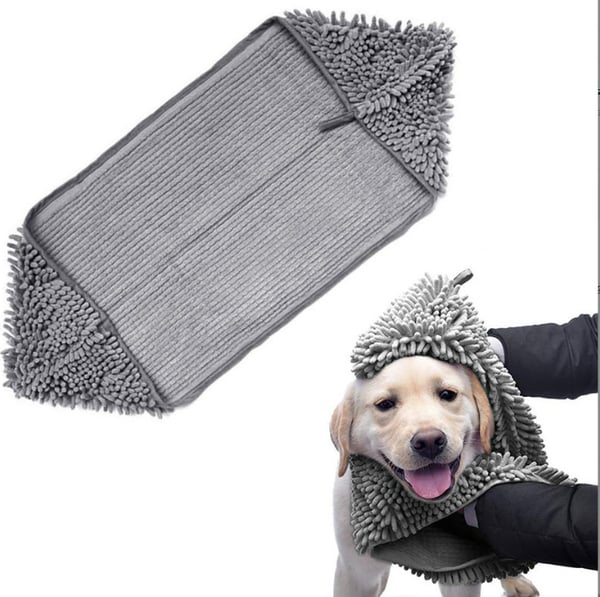 Superabsorberende badehåndkle til kjæledyr - Hurtigtørkende Chenille hunde- og kattehåndkle Grey