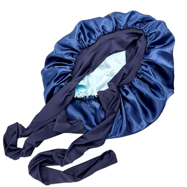 Sovehætte med dobbeltlags satinbånd NavyBlue