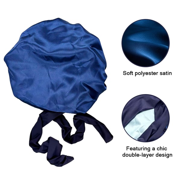 Sovehætte med dobbeltlags satinbånd NavyBlue