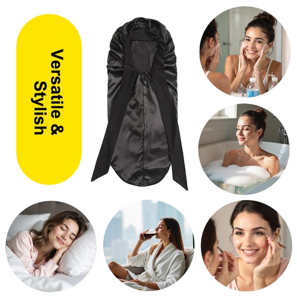 Satin sovehætte med sløjfe Black