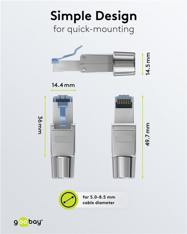CAT 6A skjermet RJ45-kontakt STP, for verktøyfri montering