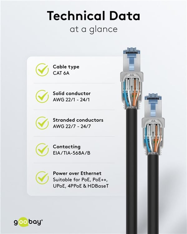 CAT 6A skjermet RJ45-kontakt STP, for verktøyfri montering