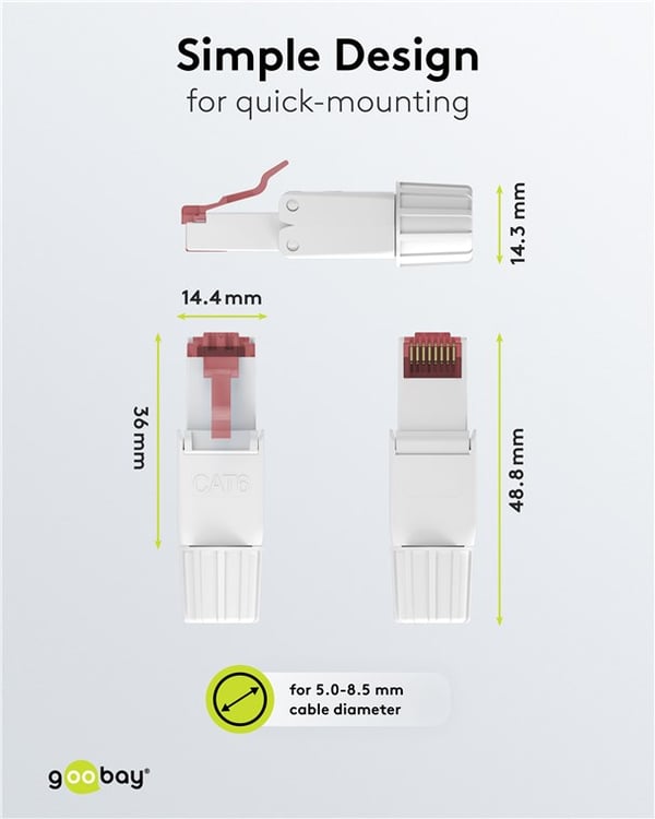 CAT 6 uskjermet RJ45-kontakt UTP, for verktøyfri montering