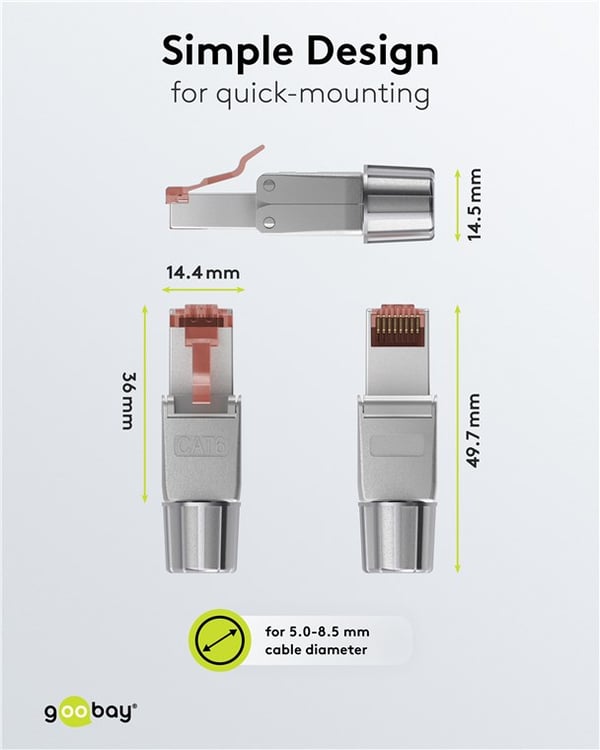 CAT 6 skjermet RJ45-kontakt STP, for verktøyfri montering