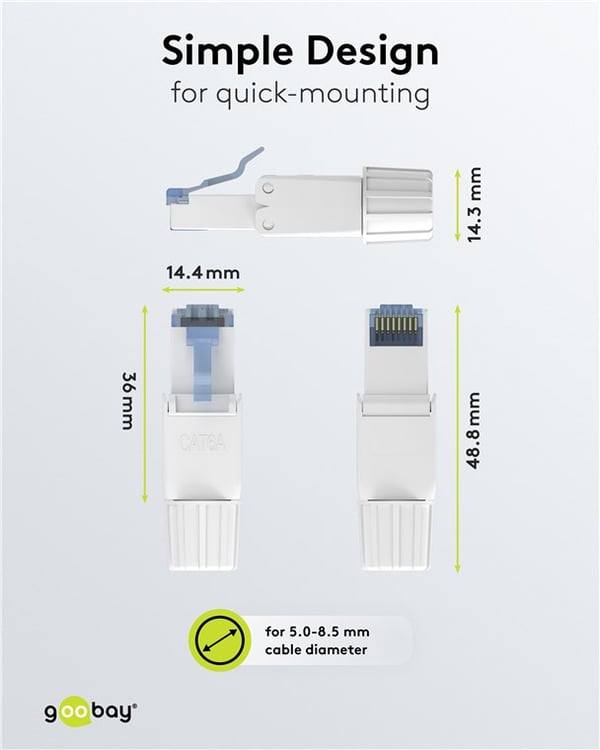CAT 6A uskjermet RJ45-kontakt UTP, for verktøyfri montering