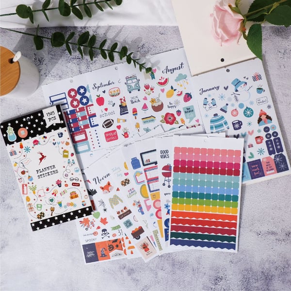 J10 Planner Stickers - 1345 Stk Fargerike Dekorative Stickers