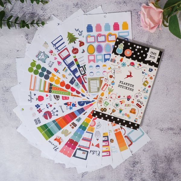 J10 Planner Stickers - 1345 Stk Fargerike Dekorative Stickers