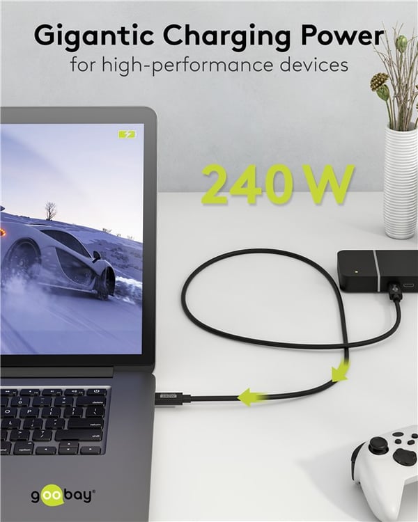 USB-C™-kabel, USB4™ versjon 2.0, 240 W, 80 Gbit/s, strømforsyning, 1,2 m