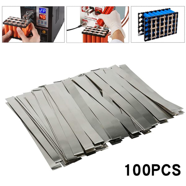 Nikkelipinnoitetut teräksiset paristoliuskat, 100 kpl 10x0.8x0.015 cm