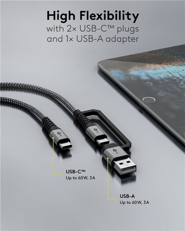 2in1 USB tekstiilikaapeli, avaruusharmaa/hopea, w