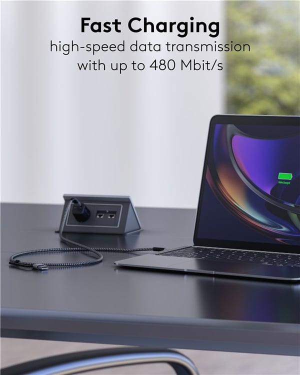 2in1 USB tekstiilikaapeli, avaruusharmaa/hopea, w