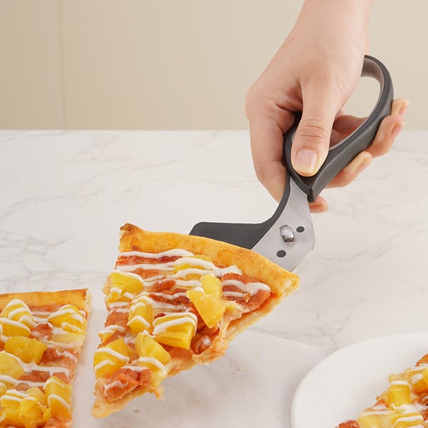 Pizzasakset ruostumatonta terästä lastalla