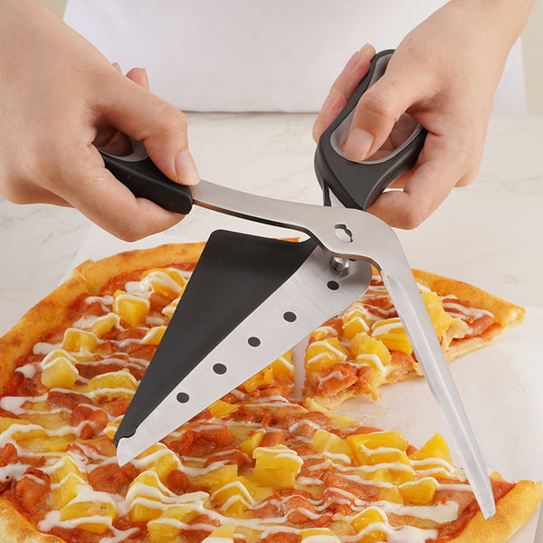 Pizzasakset ruostumatonta terästä lastalla
