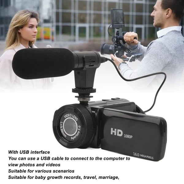 HD digitalkamera med vidvinkelobjektiv Black
