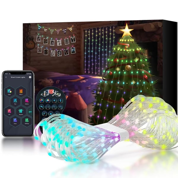 Smart LED-gardinlys, RGB farverige punktkontrollerede læderledningslys-USB 160x160x1 cm