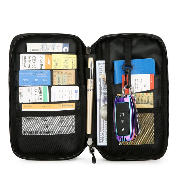 RFID-blokkerende reisepasslommebok og dokumentarrangør Black