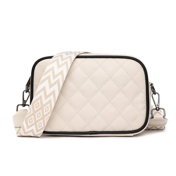 Diamantquiltet crossbody-veske i skinn med glidelåslomme White