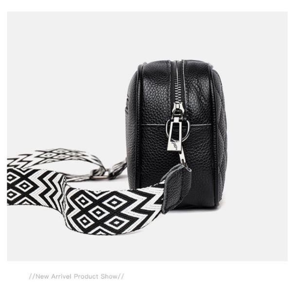 Nahkainen timanttitikattu crossbody-laukku vetoketjutaskulla Black