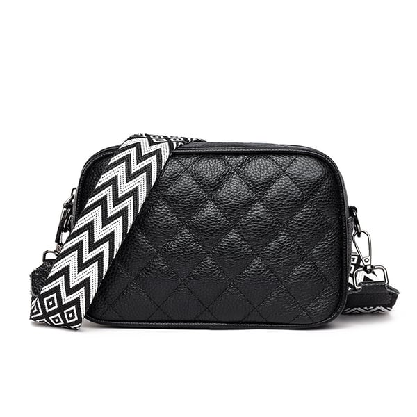 Läder Diamant Kviltad Crossbody Väska med Dragkedjeficka Black