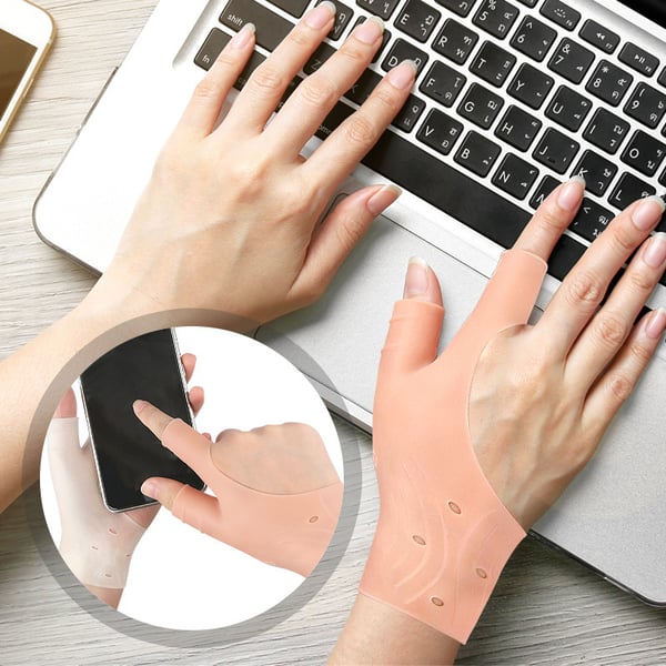 To-Finger Handske, Blød og Elastisk Tommelfingerbeskytter med Kompressionspasform Beige