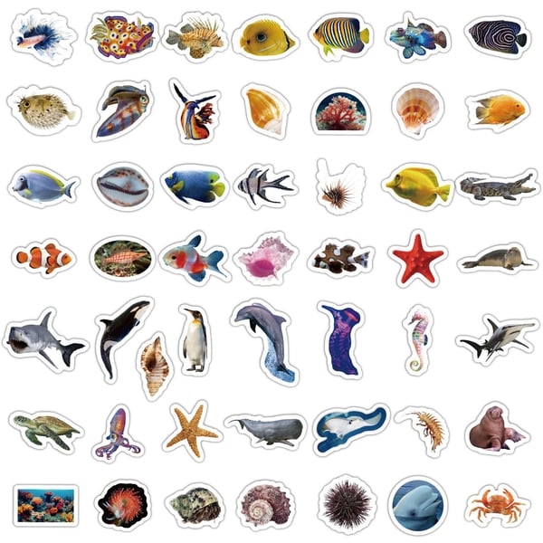 Dyreklistremerkepakke - Søte og vanntette klistremerker for barn og voksne ocean life