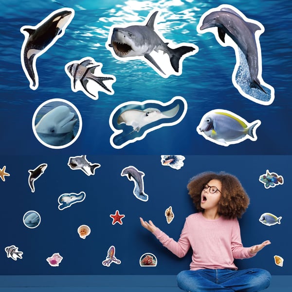 Dyreklistremerkepakke - Søte og vanntette klistremerker for barn og voksne ocean life