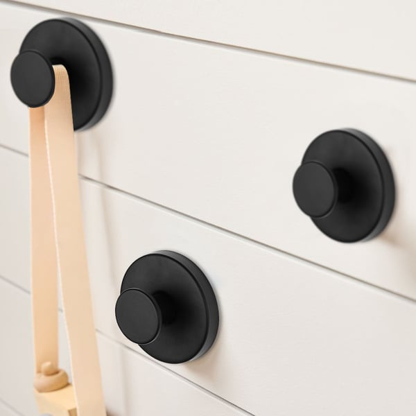 Seinäkoukut imukupilla, 4 kpl Black