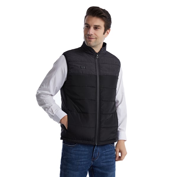 Opvarmet vest med dobbelte kontroller, konstant temperatur og varme Black+Grey XL
