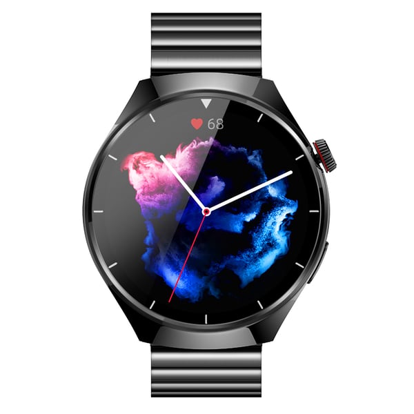 SmartWatch, Bluetooth-opkald og puls, blodtryk og ilt i blodet Black + Black Steel