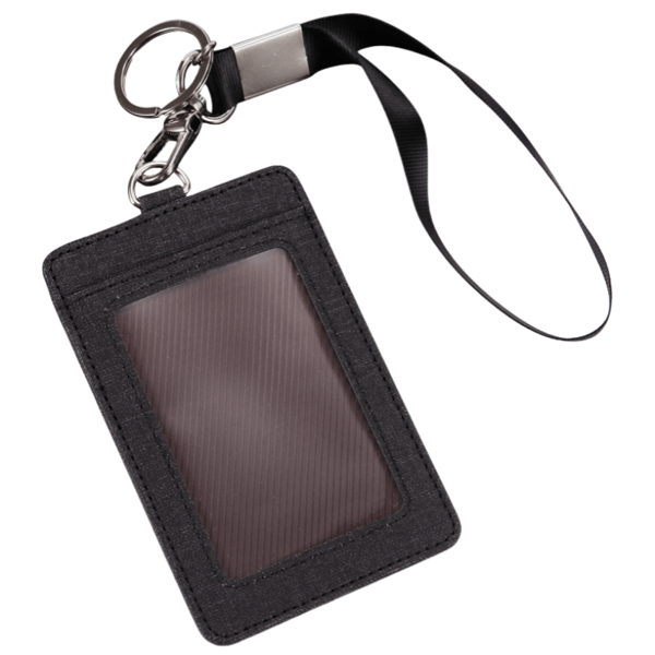 Avtakbart ID-kortholder med kort snor Black